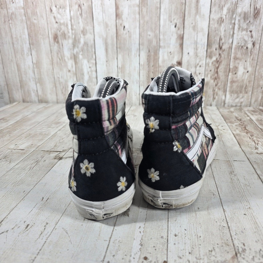Vans Sk8-Hi Patchwork Plaid Daisy Floral High Top Black Womens 8 Mens 6.5 - Picture 3 of 8